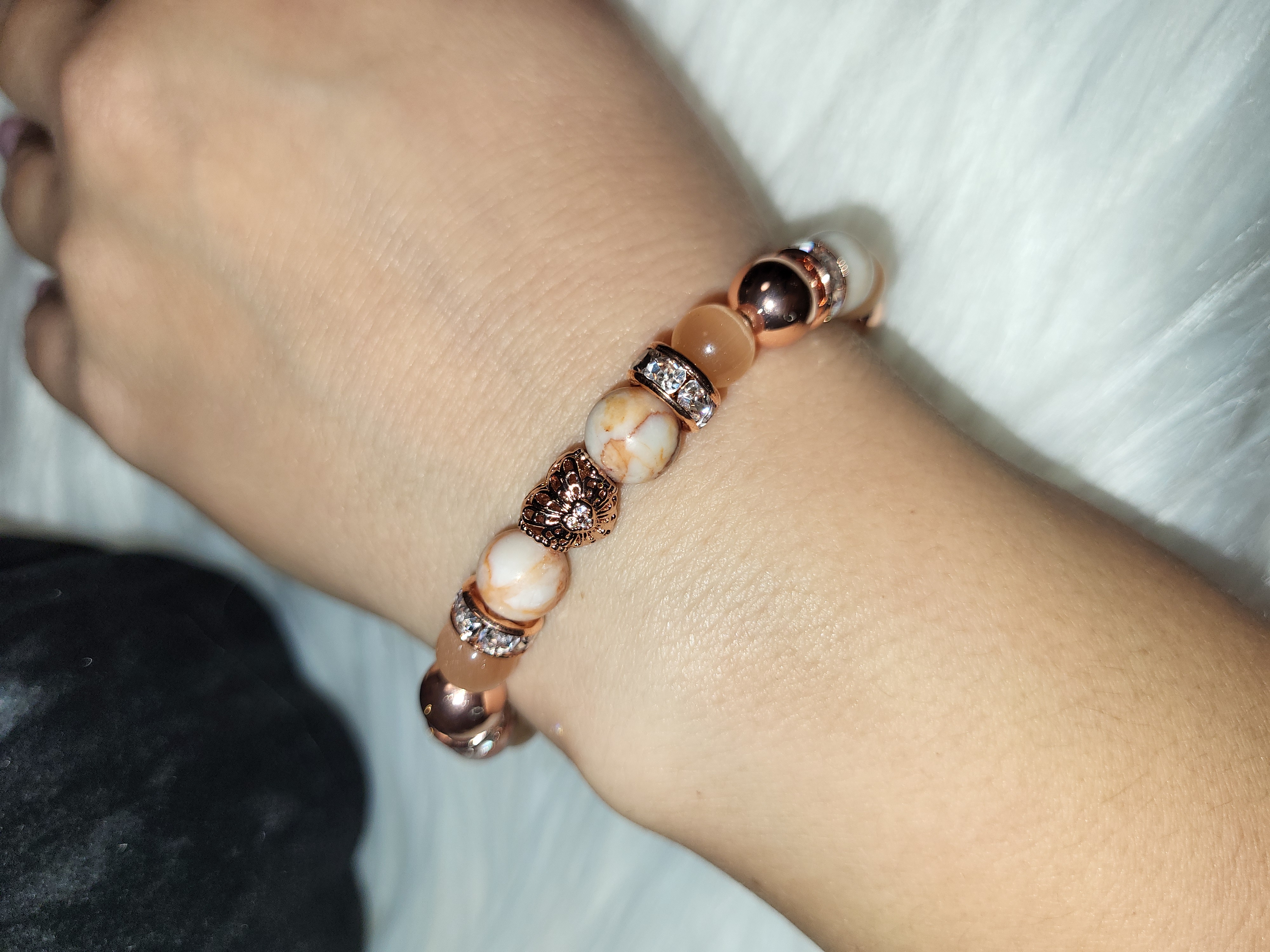 Hematit, Macskaszem, Selyemkő, rose gold szívvel és köztesekkel